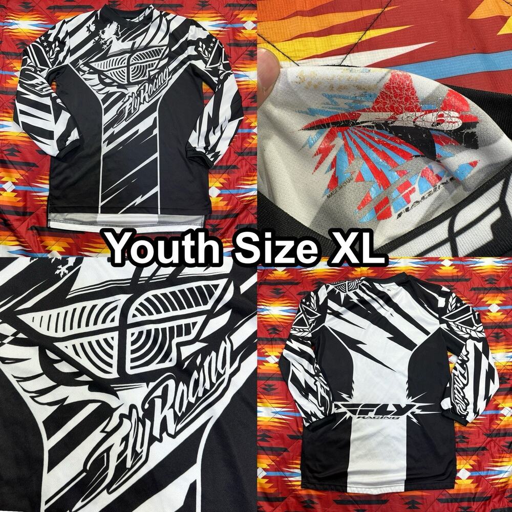 Fly Racing Jersey Youth Sz XL Black White F16 Graphic Long Sleeve Motocross